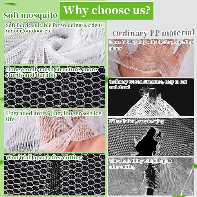 78x10Ft Mosquito Netting Garden Mesh Netting, Bug Insect Mosquito Fly Bird Net, Animals Barrier Protection Net, White 3x24m