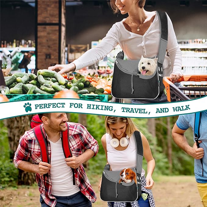 PetAmi Small Dog Sling Carrier, Soft-Sided Crossbody Puppy Carrying Purse Bag, Adjustable Sling Pet Pouch to Wear Medium Dog Cat Travel, Dog Bag for Traveling, Poop Bag Dispenser, Max 10 lbs, Black