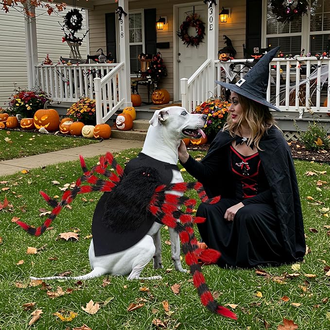 Dog Halloween Costume Large Breed, Furry Dog Spider Costume with 64 LED, Funny Halloween Dogs Costumes for Large Dogs Medium Pet Halloween Party Cosplay (Red)