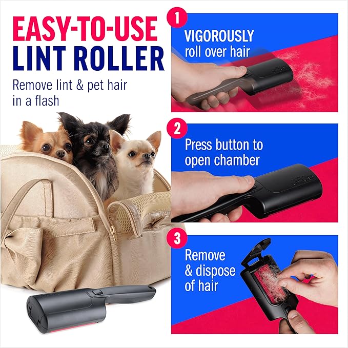 ChomChom Roller for Pet Hair - Reusable Lint Roller Pet Hair Removal Tool for Clothes, Couches, Cars and Travel - Cat Dog Hair Remover, Compact, No Sticky Refills Needed (Mini)