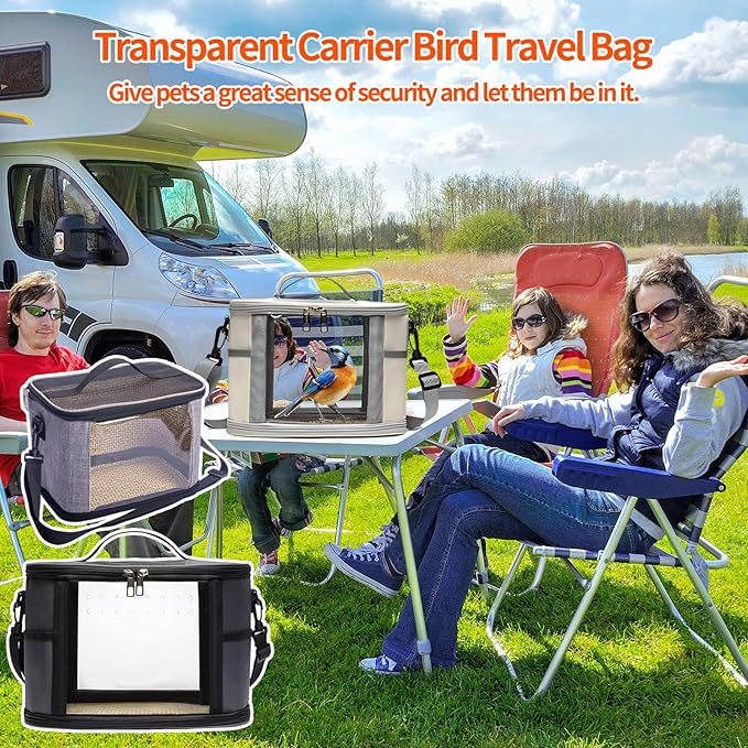 Bird Travel Carrierm, Small Bird Travel Backpack Carrier Cage with Tray and Breathable Clear Window, for Parakeet Cockatiel Budgies, for Camping Hiking (Small-White)