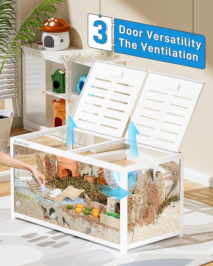 BUCATSTATE Hamster Cage 3.0: Metal Large Rat Cage Stackable with Top Access Easy Assemble 39.3L x 19.7W x 20.6H Inches Dwarf Syrian Hamster Tank for Gerbil Mouse (5.4 ft², White)