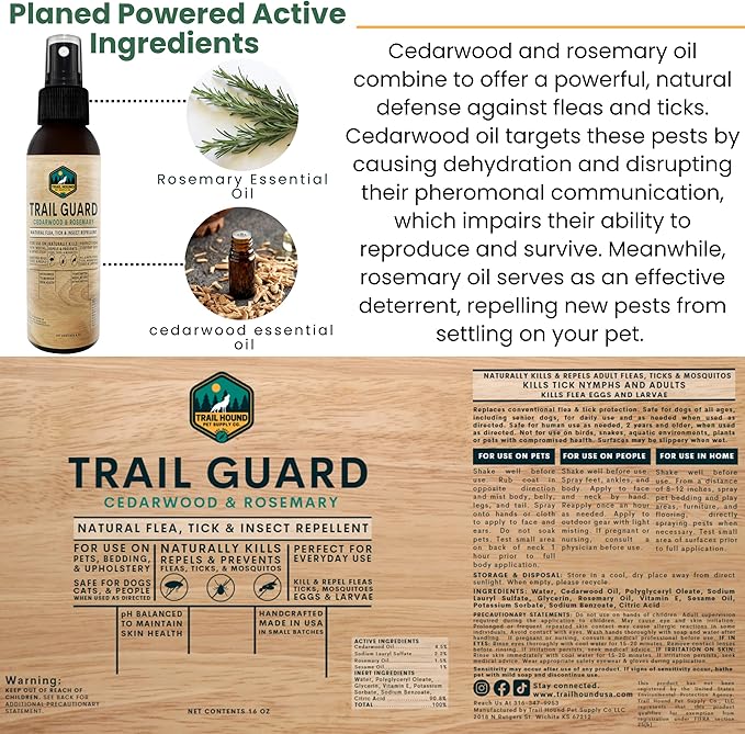 Trail Guard Natural Extra Strength Insect, Flea and Tick Spray for Dogs, Cats, People & Home (2Pack 4oz, Cedarwood & Rosemary)