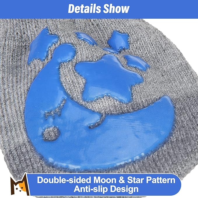 BEAUTYZOO Anti-Slip Dog Socks with Grips Traction Control for Small Medium Large Dogs, Non Skid Indoor Double Side Pet Paw Protector for Hardwood Floor Wear (Moon and Star, Small)