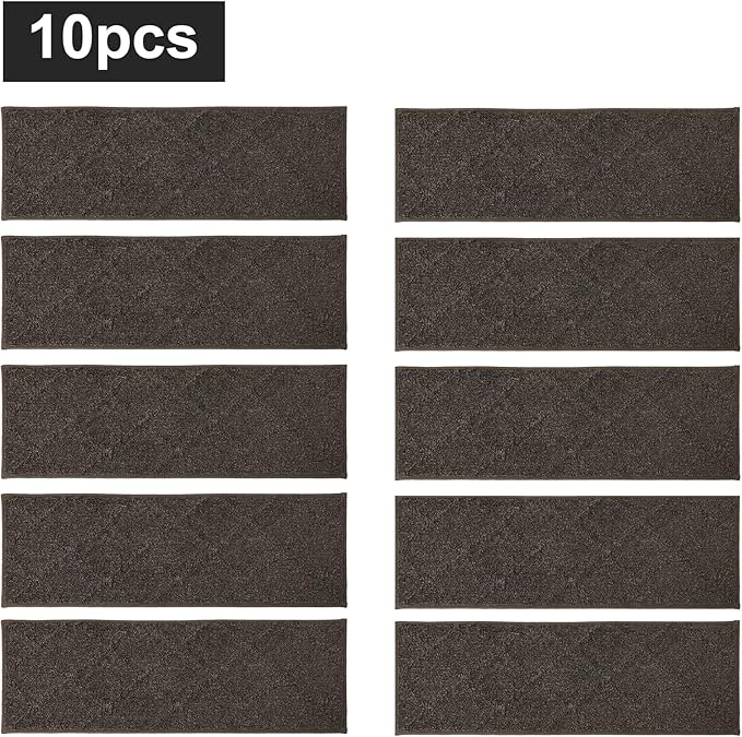 COSY HOMEER Edging Stair Treads Non-Slip Carpet Mat 28inX9in Indoor Stair Runners for Wooden Steps, Edging Stair Rugs for Kids and Dogs, 100% Polyester TPE Backing (10pc, Brown)
