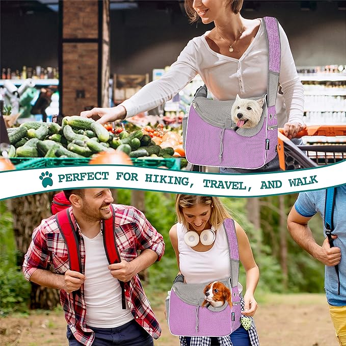 PetAmi Small Dog Sling Carrier, Soft-Sided Crossbody Puppy Carrying Purse Bag, Adjustable Sling Pet Pouch to Wear Medium Dog Cat Travel, Dog Bag for Traveling, Poop Bag Dispenser, Max 10 lbs, Purple
