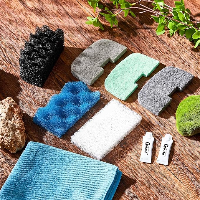 32 Pcs Aquarium Replacement Maintenance Kit Compatible with Fluval 106/107 Filter Media Including Biological Sponge, Ammonia/Phosphate/Nitrite Remover Pad, Aquarium Towel, Grease