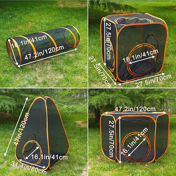 7 in 1 Outdoor Cat Enclosure, Foldable Pop-Up Mesh Playpen Tunnel for Pet Run, Foldable Outside Enclosed Tent Cage for Small Dogs, Rabbit and Other Animals