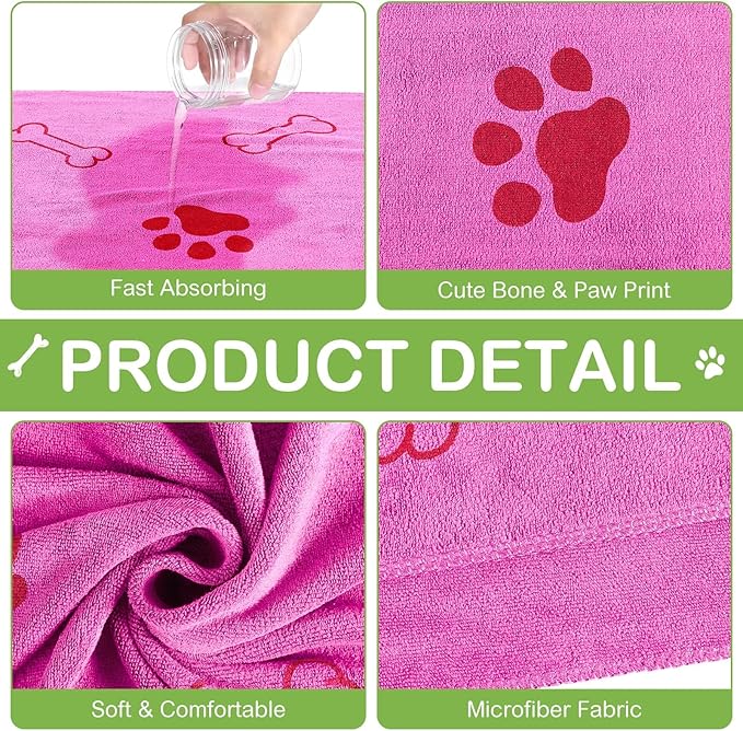 Chumia 8 Pcs Dog Towels for Drying Dogs Cats Pet Towels Bulk Puppy Microfiber Quick Drying Paw Bath Bathing Supplies Absorbent for Medium Pets(Hot Pink,Green,40 x 24 Inch)