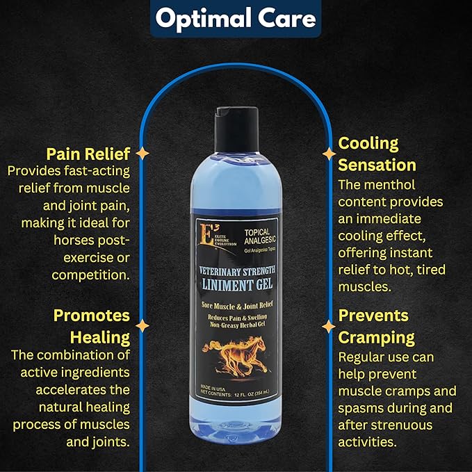 E3 Veterinary Strength Liniment Gel for Sore Muscle & Joint Relief - Reduces Pain & Swelling - Horse Liniment for Humans & Pets - Arthritis Aid - Non-Greasy Herbal Formula- Topical Analgesic
