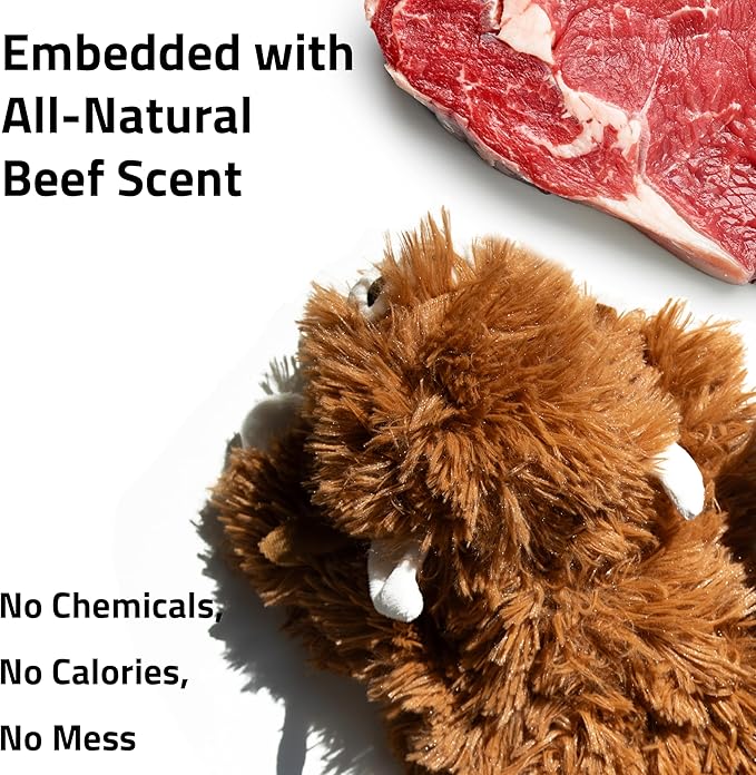 Playology Dog Toys | Plush Toy Highland Cow Stuffed Animal for Dogs | Jumbo Beef Scented Toy - Easy to Clean and Made from Non Toxic Materials
