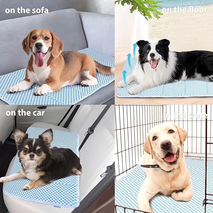 Dog Cooling Mat for Medium Dogs - 30x20 Orthopedic Memory Foam Pet Pad for Summer, QMAX>0.5, Washable Premium Comfort Crate Pad for Your Furry Companion, Blue