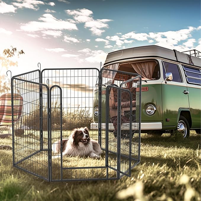 Dog Playpen, Outdoor Dog Fence, 6 Panels, 40" H Dog Pen for Large/Medium/Small Dogs, Heavy Duty Metal Pet Fence with Gate, Portable Dog Fence for RV Camping and Yard (Black)