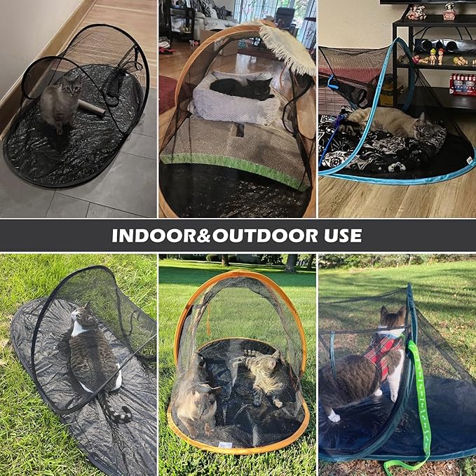 Cat Tent Outdoor, Pet Enclosure Tent Suitable for Cats and Small Animals, Indoor Playpen Portable Exercise Tent with Carry Bag（Black）
