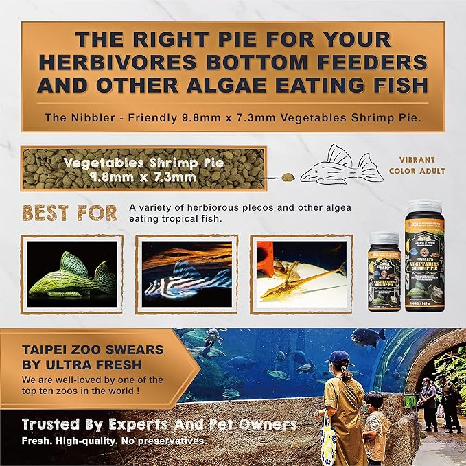 Ultra Fresh Algae Wafers Pleco Food, Spirulina & Algae, Sword Prawns, Balanced Diet, Color Enhancing, All Natural Ingredients, for Algae Eaters, Bottom Feeders, Vegetables Shrimp Pie, 2.12oz