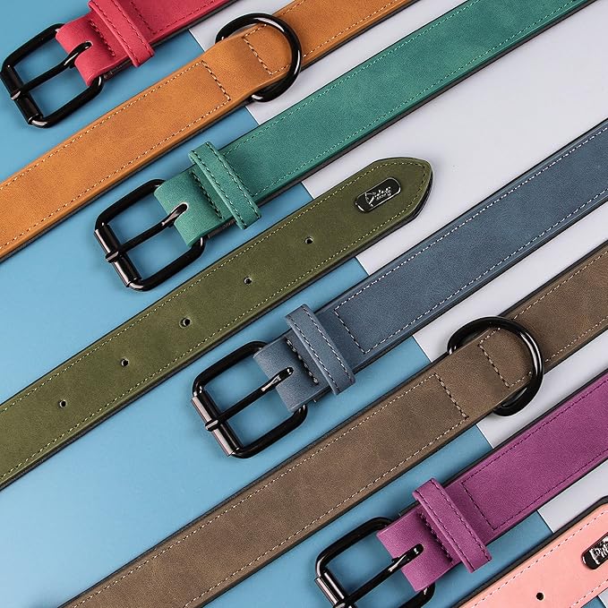 Didog Soft Padded PU Leather Dog Collar, Breathable and Adjustable Pink Dog Collars for Small Dogs, Comfortable for Daily Walk, Pink, M Fit Neck 12-15"(13-22 lbs)