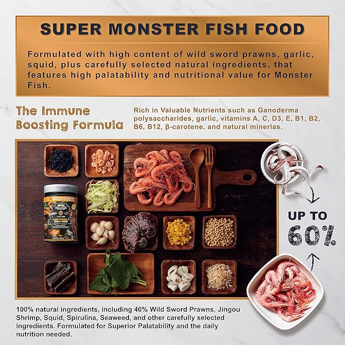 Ultra Fresh Monster Fish Food, Wild Sword Prawns, Floating Sticks for Oscars, Bass, Large Cichlids and Tropical Fish, Carnivorous Jumbo Stick 3.53 oz