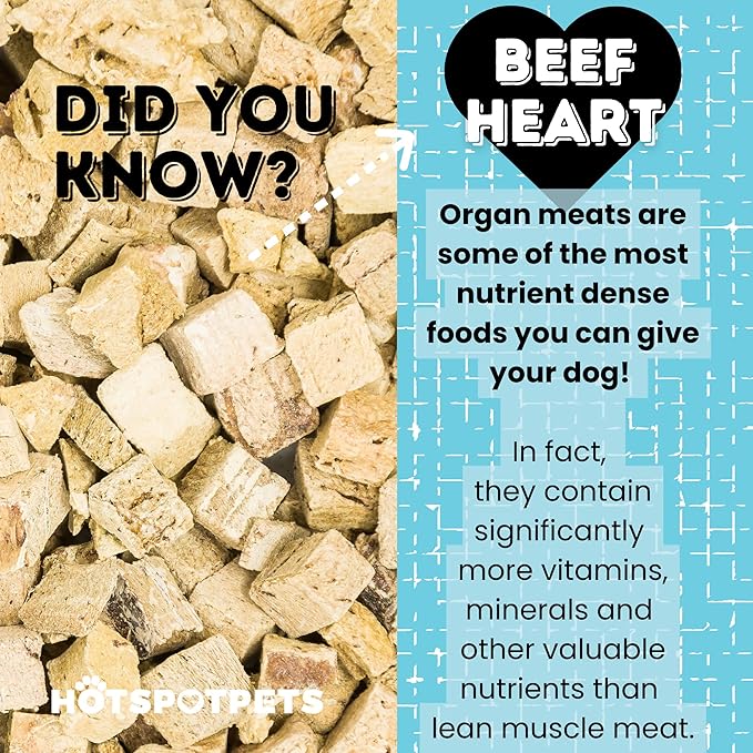hotspot pets Freeze Dried Beef Heart Treats for Cats & Dogs - 1LB Resealable Big Bag, Made in USA, Single Ingredient All Natural Grain-Free Immune support Treats -Perfect for Training, Topper or Snack