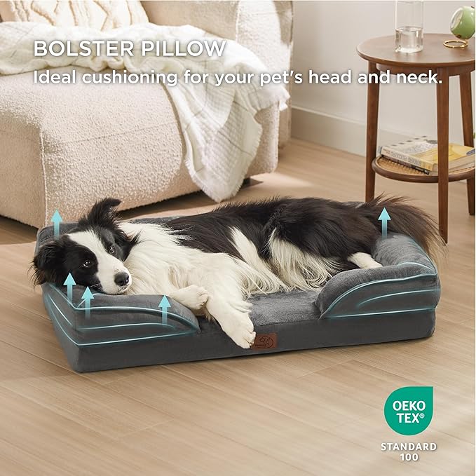 Bedsure Orthopedic Dog Beds Large Sized Dog - Washable Large Dog Cat Bed Waterproof, Comfort Dogs Couch Sofa with Washable Removable Cover, Pet Bed with Nonskid Bottom, Dark Grey, 35"