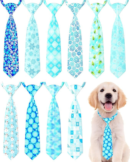PET SHOW 10 Pack Winter Dog Ties Neckties for Large Medium Dogs Adjustable Neck Ties Girl Boy Pets Snowflake Costumes Dog Grooming Accessories Holiday Party Gift Favor