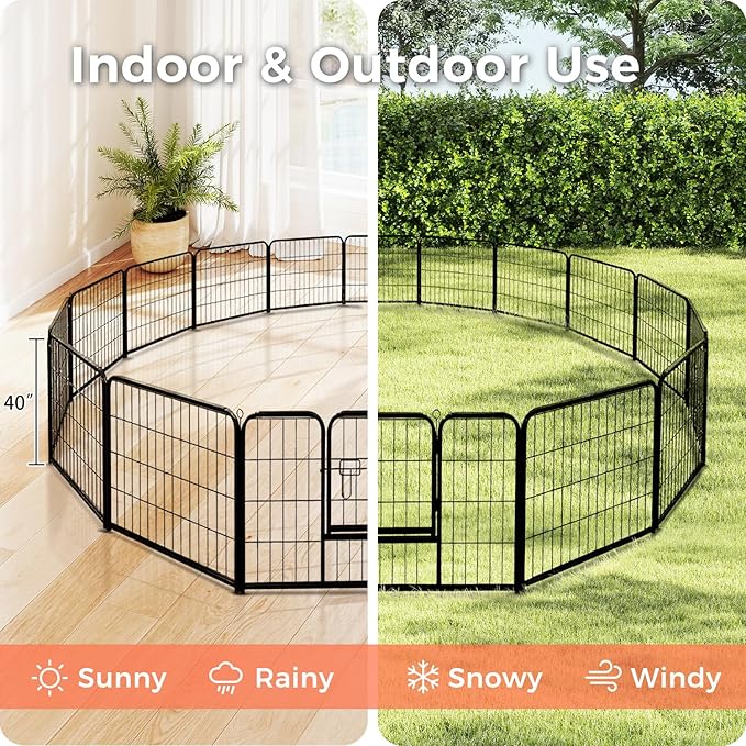 40 Inch Dog Playpen - 16 Panels Metal Pet Exercise Pen for Medium-Large Dogs, Indoor/Outdoor Dog Fence for Yard, Garden, Camping & RV Travel
