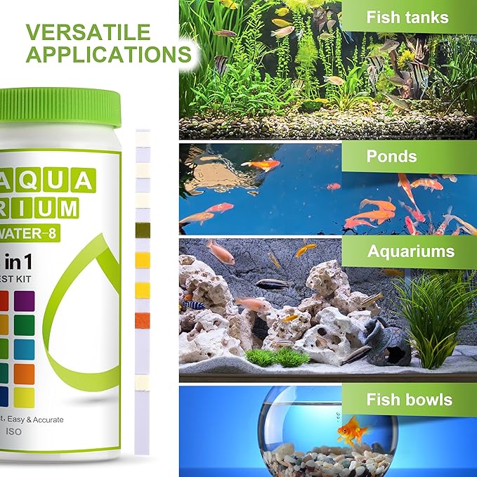 AAwipes 8-in-1 Aquarium Test Kit for Fish Tanks - Quick & Accurate Water Testing Strips for Aquariums & Ponds. Tests pH, Ammonia, Alkalinity, Hardness, Chlorine, etc. (K02-50)