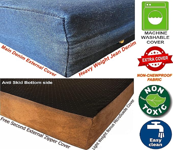 Dogbed4less Premium Gel Memory Foam Dog Bed, Durable Denim Cover with Waterproof Liner and Extra Pet Bed Case, 35"X20"X4" Small to Medium Pet