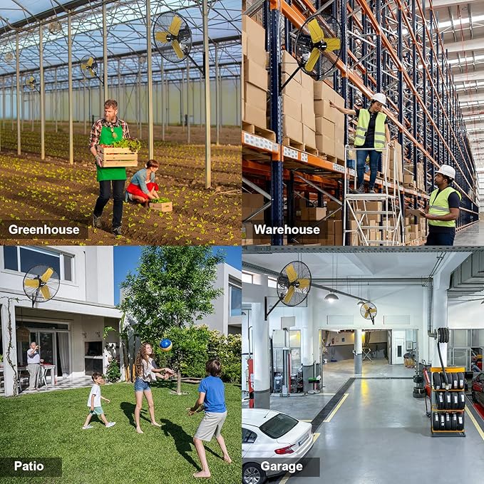 9000 CFM 24" Outdoor Oscillating Wall Fan with 2 Pack, High Velocity 3-Speed Waterproof Professional Outdoor Fan, Heavy Duty Industrial Wall Mount Fans for Commercial, Garage, Warehouse, UL Listed