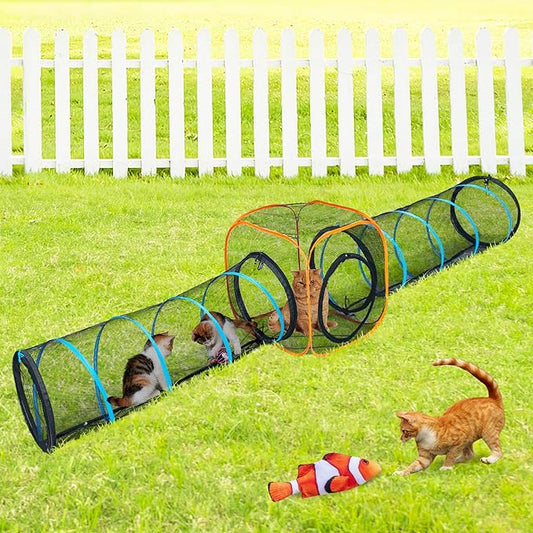 Cat Play Tunnel + Cube(with Three Ways) for Indoor and Outdoor, Kitty Play House, Cat Enclosures, Collapsible Kitty Tent, Kitten Toys Easy to Connect with Kitty Tent（2 Tunnels + Cube ）