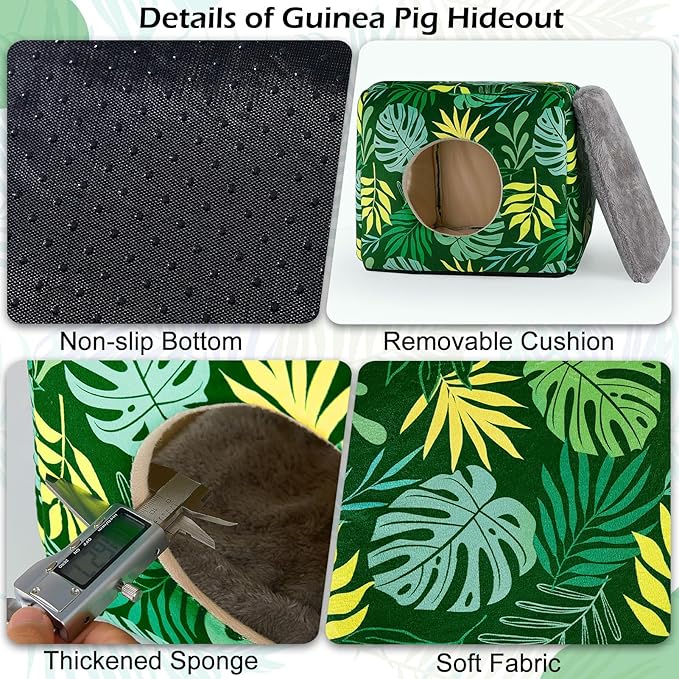 Bienbee Guinea Pig Hideout, Washable Guinea Pigs House Cozy Guinea Pigs Bed for Small Pet Bunny/Rabbit/Hamster/Chinchilla Guinea Pig Accessories Green Leaf