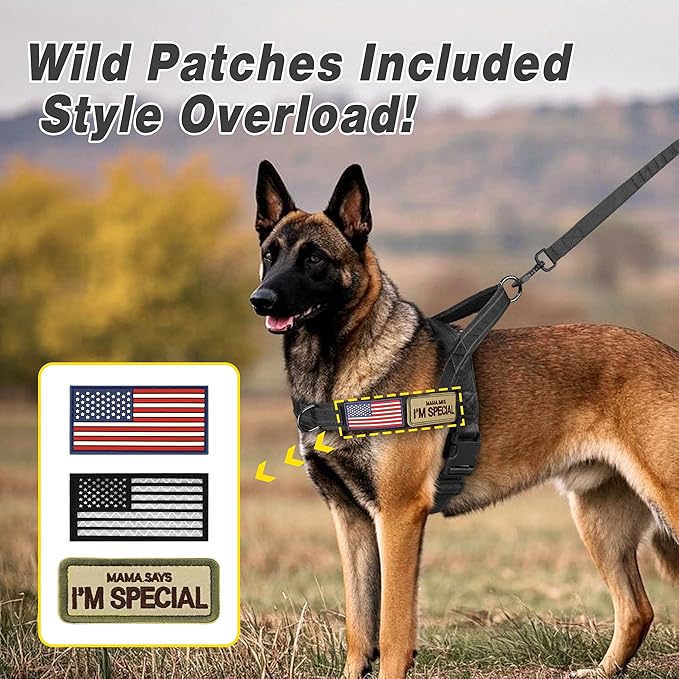 Forestpaw No Pull Dog Harness - Soft Flannel Padded Tactical Dog Vest Harness with Quick Release Buckle, Adjustable Reflective Pet Harness for Large Dogs Walking Training,Black XL