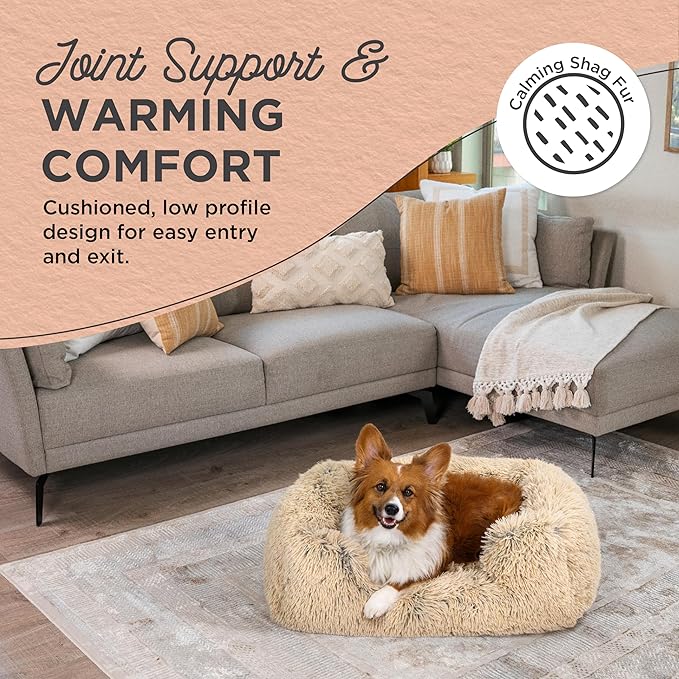 Best Friends by Sheri Shag Lounge Bed Calming Faux Fur Dog Bed, Taupe, Medium, 30" x 20"