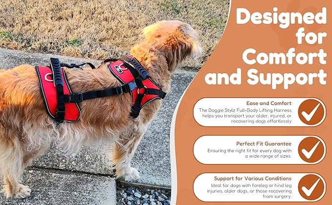 Doggie Stylz Multi-Functional Full-Body Lifting Dog Harness Vest, Designed for Front-Only, Rear-Only or Full-Body Lifting. Please Measure Your Dog Before Ordering.