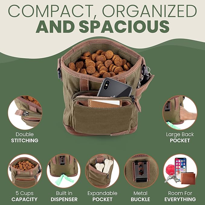 BEAU&FUR Dog Treat Pouch with Clicker for Training - Hands-Free Dog Treat Bag with Magnetic Closure, Built-in Poop Bag Holder Pocket