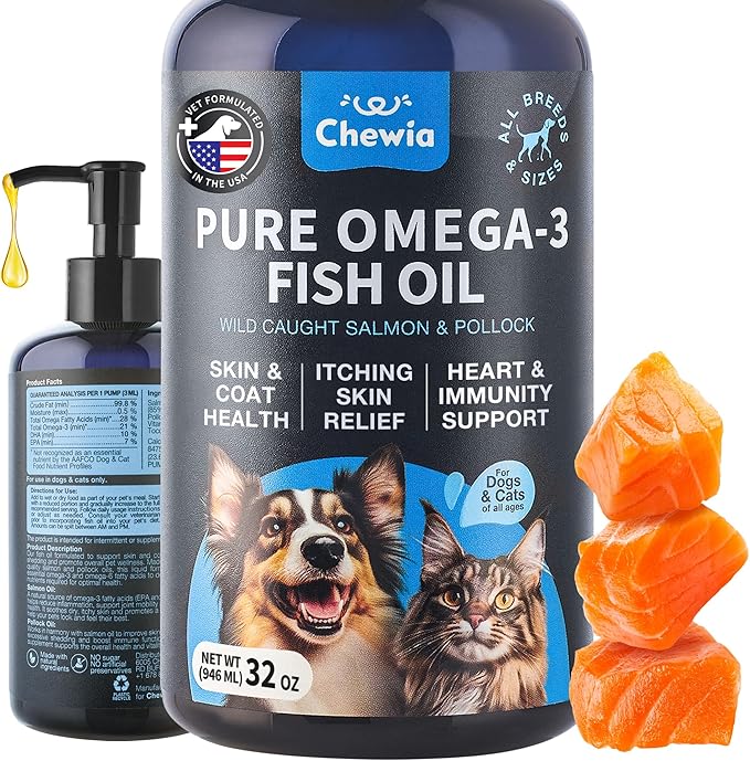 Fish Oil for Dogs and Cats - Skin and Coat Support Supplement for Pets - Omega 3 6 9 Fatty Acids - Itchy Skin, Shedding, Immunity, Joint - EPA DHA - Wild Caught Salmon and Pollock Food Topper