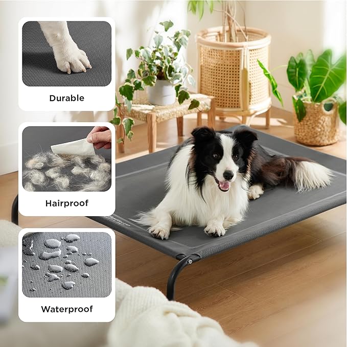 Bedsure Outdoor Elevated Dog Bed Large Sized Dog, Portable Indoor & Outdoor Cooling Raised Cot Pet Hammock Bed with Skid-Resistant Feet, Frame with Breathable Mesh, Khaki, 49 inches