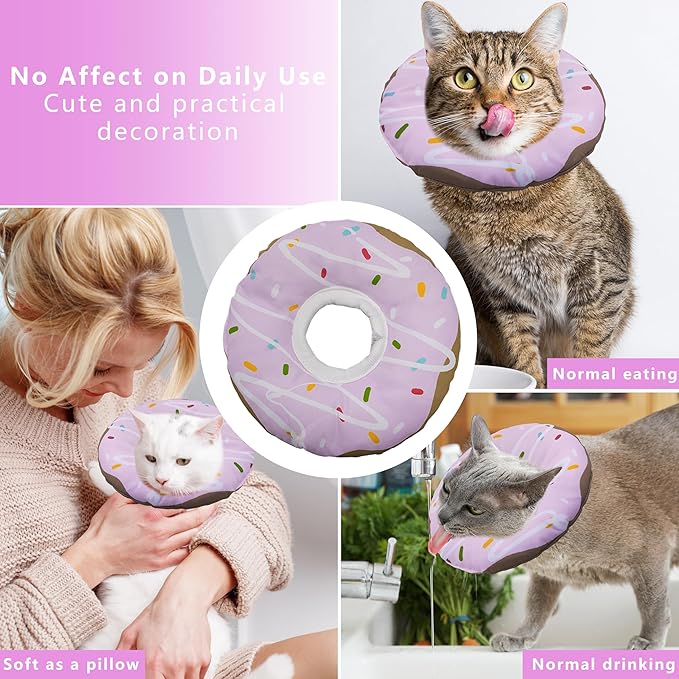 Cat Cone Collar Soft, Adjustable Cat Recovery Collar Kitten Cones to Stop Licking, Cute Donut E Collar After Surgery, Cats Neck Pillow Cone Elizabethan Cones of Shame (Waterproof Purple, Small)