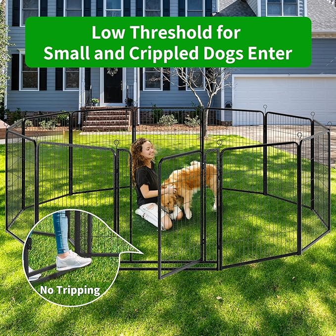 Dog Playpen Outdoor Extra Wide 12 Panels Heavy Duty Anti-Rust Coating-Strengthened Dog Fence 40" Height with Doors Portable for RV Camping Yard, Total 32FT, 79 Sq.ft, Snowy Black