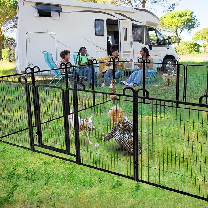 Dog Playpen Outdoor 16 Panels Heavy Duty Dog Fence 40" Height Anti-Rust with Doors Portable for RV Camping Yard, Total 36FT, 102 Sq.ft, Snowy Black