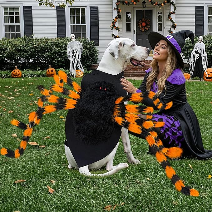 OurWarm Dog Halloween Costume for Large Dogs, 64 LED Furry Giant Dog Spider Costume Funny Pet Halloween Costumes for Big XL Large Breed Pet Party Cosplay Decor(Orange)