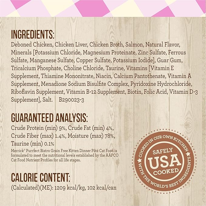 Merrick Purrfect Bistro Grain Free Premium Soft Canned Pate Chicken Wet Cat Food, Kitten Dinner Recipe - (Pack of 24) 3 oz. Cans