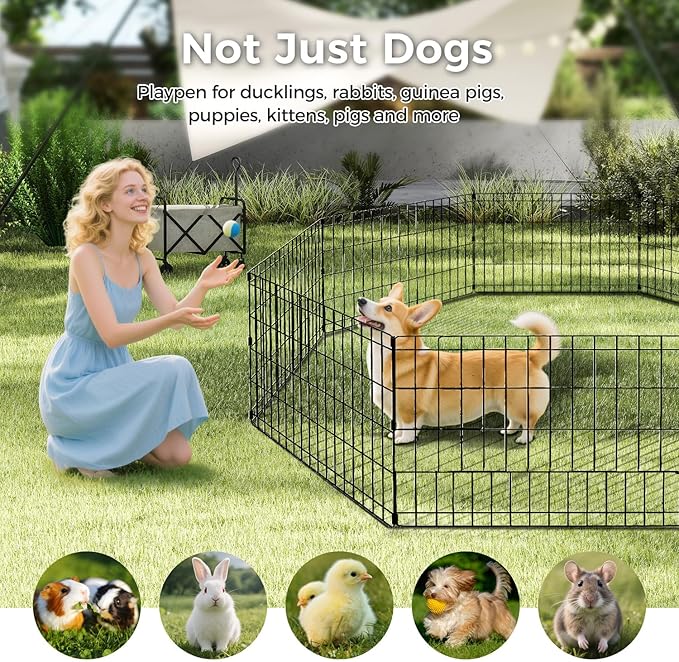 Foldable Dog Playpen 30" Height 8 Panels Metal Exercise Pen No Door - Indoor/Outdoor Puppy Playpen for Small Dogs, Portable Pet Fence for Yard Garden Camping, Black