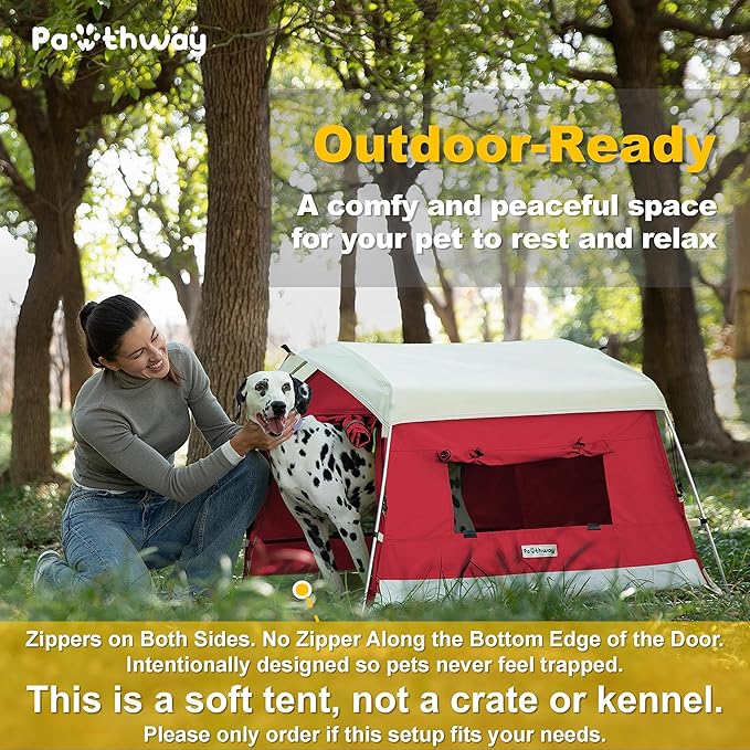 Dog Tent Cotton Fabric, Aluminum Poles and Camping Mat, Outdoor Weatherproof, Dog House Outdoor, Breathable with 2 Side Windows, Portable and Collapsible (Red, Large)