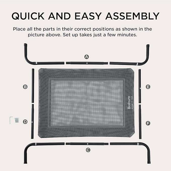 Bedsure Outdoor Elevated Dog Bed Large Sized Dog, Portable Indoor & Outdoor Cooling Raised Cot Pet Hammock Bed with Skid-Resistant Feet, Frame with Breathable Mesh, Striped Grey, 49 inches