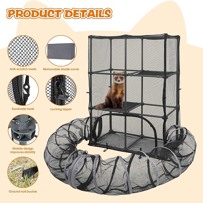 Catio Outdoor Cat Enclosure for Cats & Small Animals, Pet Playpen Cat Climber with Removable Pet Tunnel for Indoor/Outdoor Use