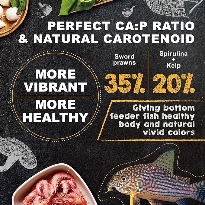 Ultra Fresh Bottom Feeder Fish Food, Sword Prawns, Natural Protein, Balanced Diet, for Catfish, Corydoras, Loaches, Tropical Shrimp Pie 2.05 Ounces