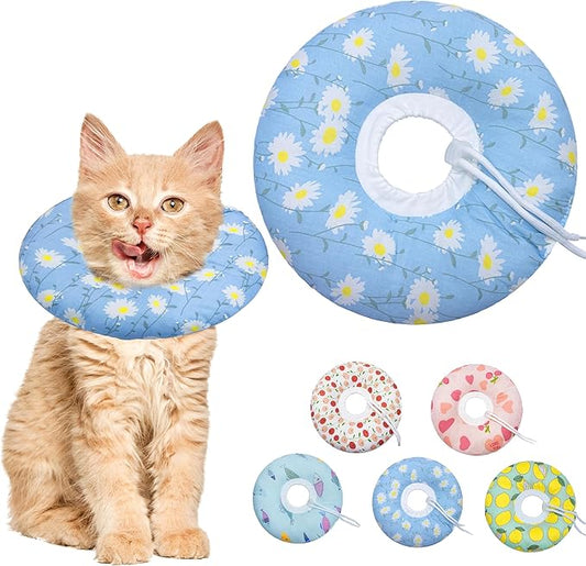 Cat Cone Collar Soft, Adjustable Cat Recovery Collar Kitten Cones to Stop Licking, Cute Donut E Collar After Surgery, Anti-Lick Wound Healing Elizabethan Collar for Kitten (Blue Daisy, Small)