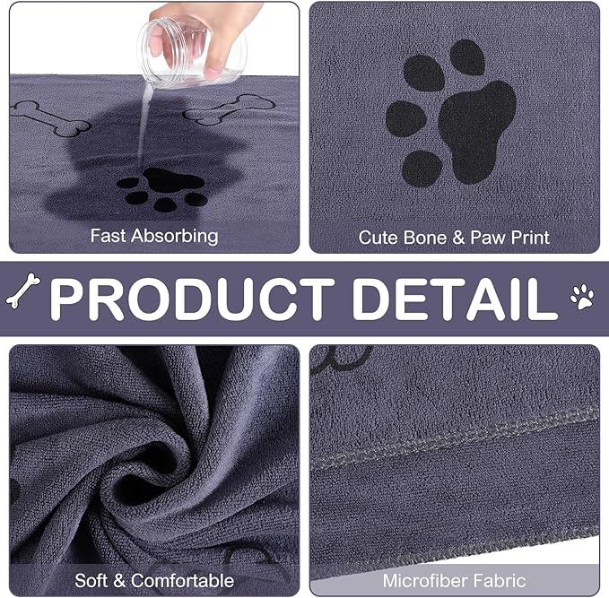 Chumia 8 Pcs Dog Towels for Drying Dogs Cats Pet Towels Bulk Puppy Microfiber Quick Drying Paw Bath Bathing Supplies Absorbent for Medium Pets(Gray,55 x 28 Inch)