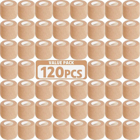 AZEN 120 Pack Self Adhesive Bandage Wrap, 2" X 5 Yards Elastic Cohesive Bandage Wrap, Skin Color Athletic Tape, Vet Wrap, Ankle Tape
