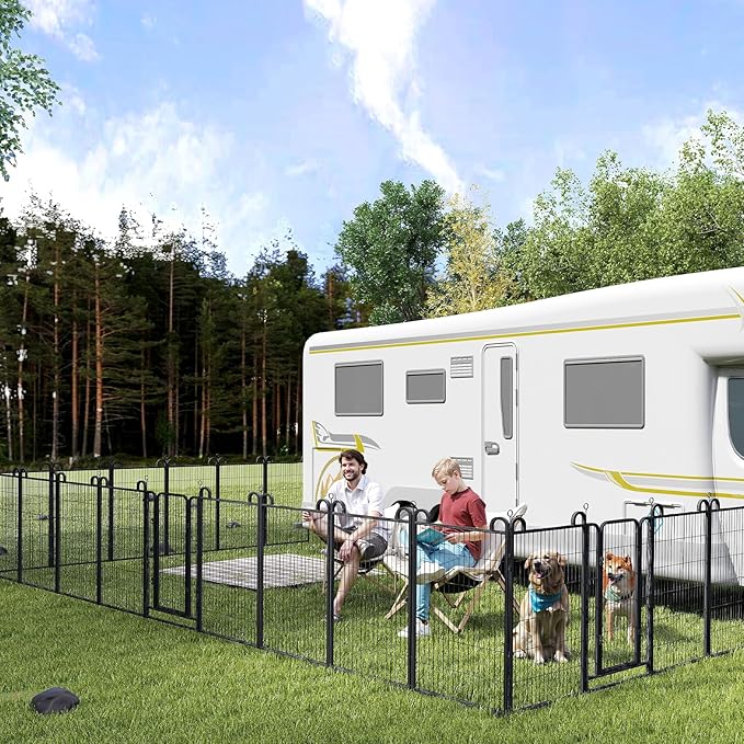 Dog Playpen Outdoor 24 Panels Heavy Duty Dog Fence 47" Height Anti-Rust with Doors Portable for RV Camping Yard, Total 54FT, 227 Sq.ft, Snowy Black